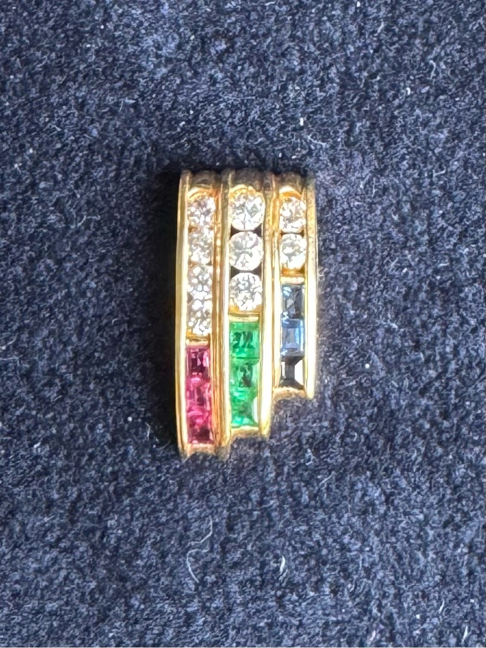 80s slide pendant Gold 9x 2mm Genuine Diamonds 18K, rubies, emeralds, sapphires